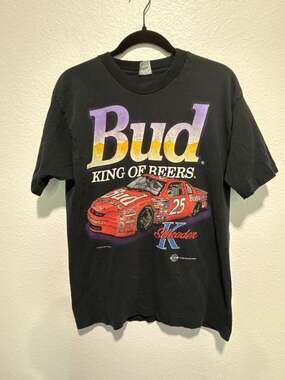 Vintage 1995 Budweiser Ken Schrader NASCAR T-Shirt Size L